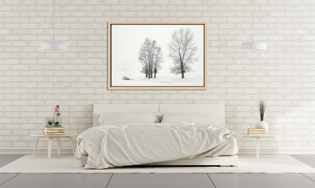 Photo d'art accrochée sur un mur d'une chambre dans un intérieur design. Amar Guillen, artiste photographe.