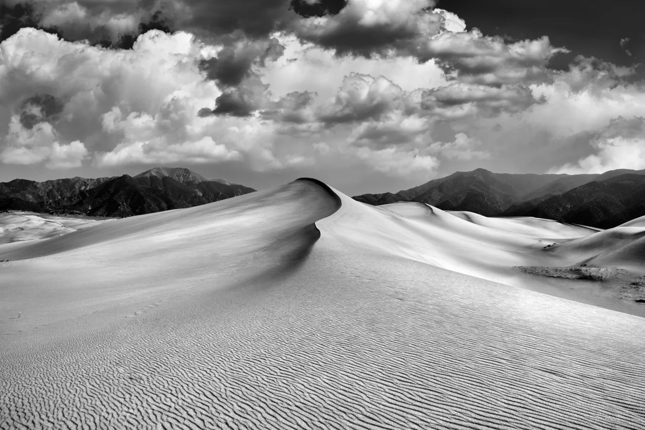 Landscape of Great Sand Dunes national park in Colorado in Black and White Landscape of Great Sand Dunes national park in Colorado in Black and White