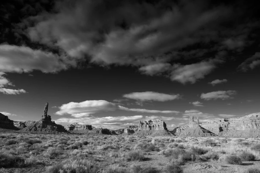 Landscape of Valley of the Gods in Utah in black and white. Landscape of Valley of the Gods in Utah in black and white.