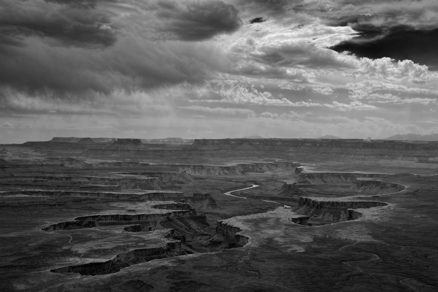 Landscape in black and white of Island in the Sky in the Canyonl Landscape in black and white of Island in the Sky in the Canyonl