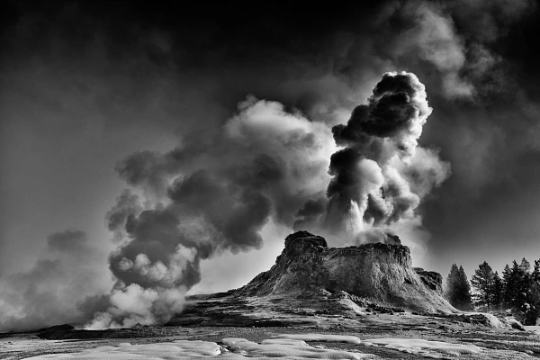 Social Media Make Us Lose the True Meaning of “Photography” Black and white photo of a geyser in Yellowstone in Winter. Photo by Amar Guillen.