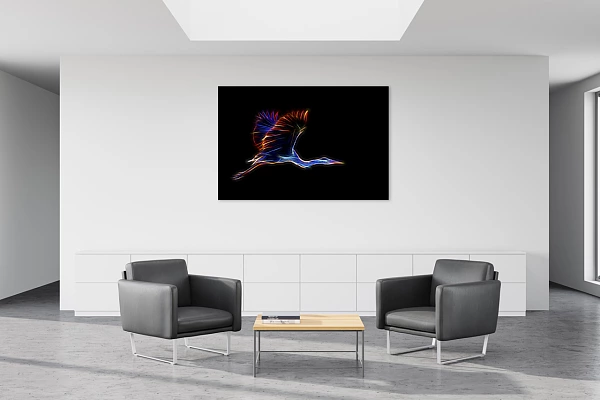 Fine Art Print Collections with the Fusion Style A waiting room with a photo in the style Fusion displayed on the wall. Grey Heron in Fusion.