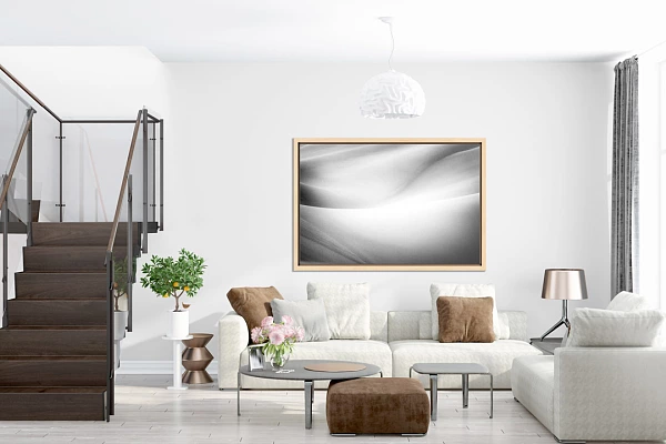 Fine Art Print Collections in Black and White Example of a vacation home interior with a black and white fine photo art displayed on the wall.