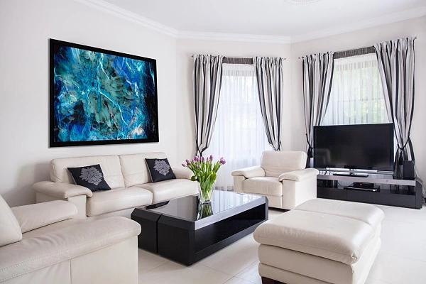 Fine Art Print Collections in Color An abstract art photo displayed in a contemporary living room decor.